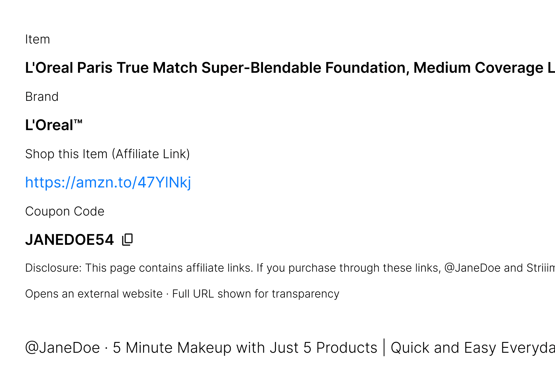 Attach coupon codes and affiliate links to items